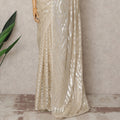 Ivory Premium French Chiffon Saree with Metallic Lurex Zebra Pattern, 5.5 Mtrs Length, 110 Cms Width, Made in France-D24308