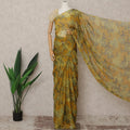 Mustard Green Premium Silk Chiffon Saree with Floral Print, 5.5 Mtrs Length, 110 Cms Width, Made in South Korea-D24310
