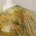 Mustard Green Premium Silk Chiffon Saree with Floral Print, 5.5 Mtrs Length, 110 Cms Width, Made in South Korea-D24310