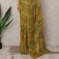 Mustard Green Premium Silk Chiffon Saree with Floral Print, 5.5 Mtrs Length, 110 Cms Width, Made in South Korea-D24310