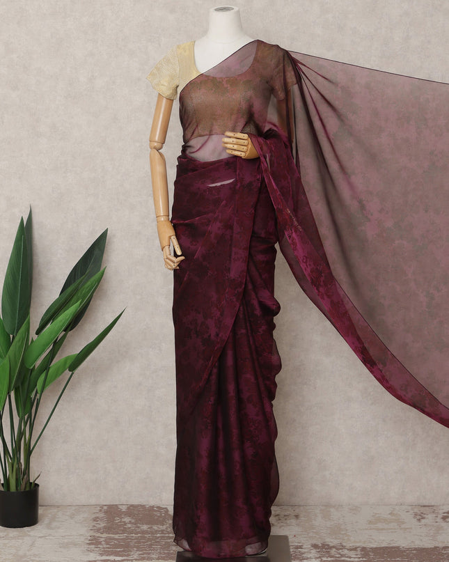 Wine Maroon Premium Silk Chiffon Saree with Subtle Floral Pattern, 5.5 Mtrs Length, 110 Cms Width, Made in South Korea-D24311 Regal Fabrics