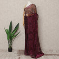 Wine Maroon Premium Silk Chiffon Saree with Subtle Floral Pattern, 5.5 Mtrs Length, 110 Cms Width, Made in South Korea-D24311
