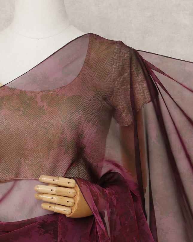 Wine Maroon Premium Silk Chiffon Saree with Subtle Floral Pattern, 5.5 Mtrs Length, 110 Cms Width, Made in South Korea-D24311 Regal Fabrics