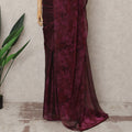 Wine Maroon Premium Silk Chiffon Saree with Subtle Floral Pattern, 5.5 Mtrs Length, 110 Cms Width, Made in South Korea-D24311