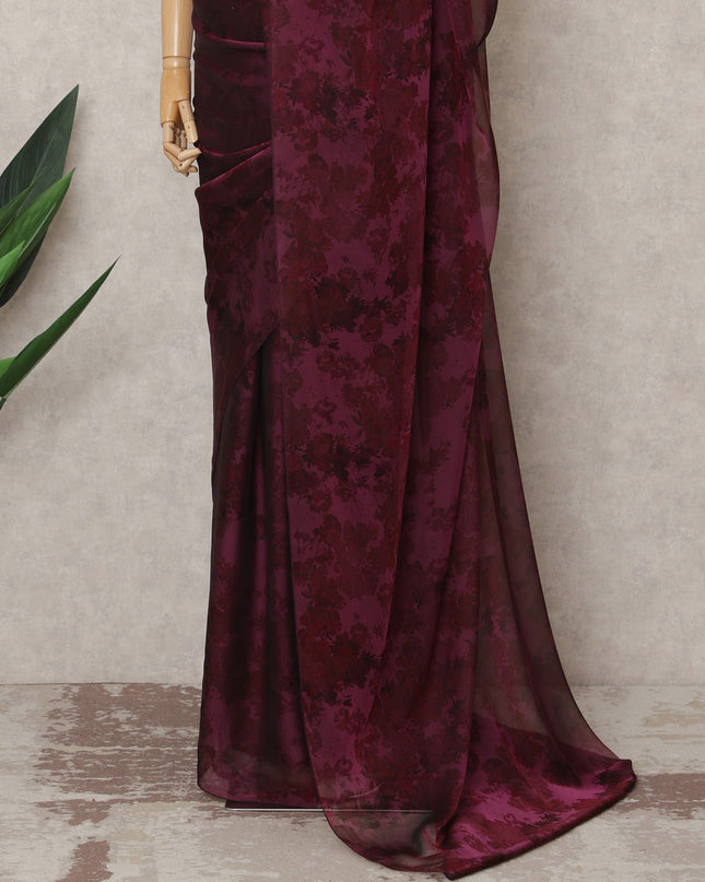 Wine Maroon Premium Silk Chiffon Saree with Subtle Floral Pattern, 5.5 Mtrs Length, 110 Cms Width, Made in South Korea-D24311 Regal Fabrics