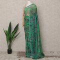 Teal Green Premium Silk Chiffon Saree with Smoky Floral Print, 5.5 Mtrs Length, 110 Cms Width, Made in South Korea-D24312