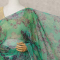 Teal Green Premium Silk Chiffon Saree with Smoky Floral Print, 5.5 Mtrs Length, 110 Cms Width, Made in South Korea-D24312