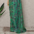 Teal Green Premium Silk Chiffon Saree with Smoky Floral Print, 5.5 Mtrs Length, 110 Cms Width, Made in South Korea-D24312