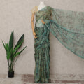 Sage Green Premium Silk Chiffon Saree with Dusty Floral Print, 5.5 Mtrs Length, 110 Cms Width, Made in South Korea-D24313