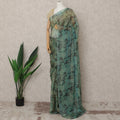 Sage Green Premium Silk Chiffon Saree with Dusty Floral Print, 5.5 Mtrs Length, 110 Cms Width, Made in South Korea-D24313