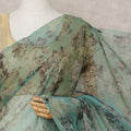 Sage Green Premium Silk Chiffon Saree with Dusty Floral Print, 5.5 Mtrs Length, 110 Cms Width, Made in South Korea-D24313