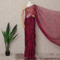 Wine Red Premium Silk Chiffon Saree with Black Floral Print, 5.5 Mtrs Length, 110 Cms Width, Made in South Korea-D24314
