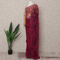 Wine Red Premium Silk Chiffon Saree with Black Floral Print, 5.5 Mtrs Length, 110 Cms Width, Made in South Korea-D24314