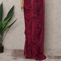 Wine Red Premium Silk Chiffon Saree with Black Floral Print, 5.5 Mtrs Length, 110 Cms Width, Made in South Korea-D24314