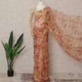 Beige Premium Silk Chiffon Saree with Red Floral Print, 5.5 Mtrs Length, 110 Cms Width, Made in South Korea-D24315