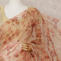 Beige Premium Silk Chiffon Saree with Red Floral Print, 5.5 Mtrs Length, 110 Cms Width, Made in South Korea-D24315