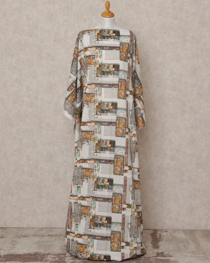 قماش قطني صومالي ديراك مطبوع عليه ترقيع متعدد الألوان باللون الأبيض، بطول 3.5 متر، وعرض 150 سم، صنع في الهند - D24590