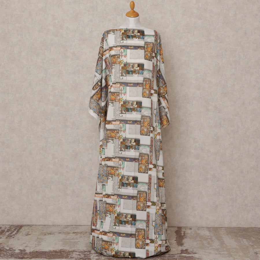 قماش قطني صومالي ديراك مطبوع عليه ترقيع متعدد الألوان باللون الأبيض، بطول 3.5 متر، وعرض 150 سم، صنع في الهند - D24590