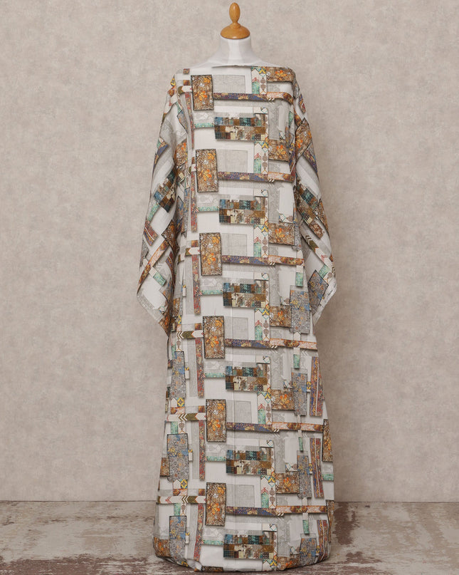 قماش قطني صومالي ديراك أبيض متعدد الألوان بنقشة هندسية، 3.5 متر، عرض 150 سم، صنع في الهند - D24591