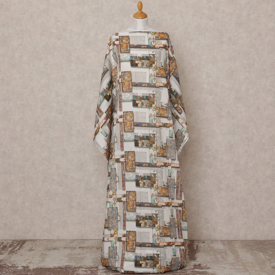 قماش قطني صومالي ديراك أبيض متعدد الألوان بنقشة هندسية، 3.5 متر، عرض 150 سم، صنع في الهند - D24591