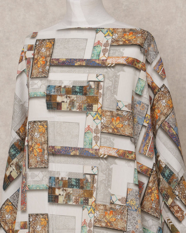 قماش قطني صومالي ديراك أبيض متعدد الألوان بنقشة هندسية، 3.5 متر، عرض 150 سم، صنع في الهند - D24591