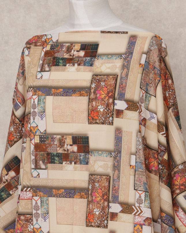 قماش ديراك صومالي قطني فوال، متعدد الألوان، بيج، بنقشة هندسية، 3.5 متر، عرض 150 سم، صنع في الهند - D24592