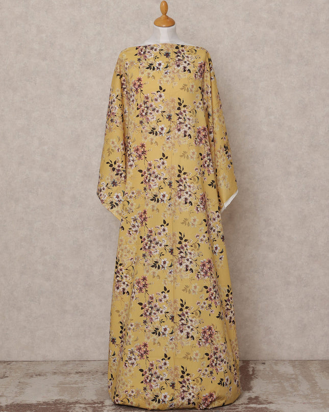 Mustard Floral Print Somali Dirac Cotton Voile Fabric, 3.5 Mtrs, Width 150 Cms, Made in India-D24593 Regal Fabrics