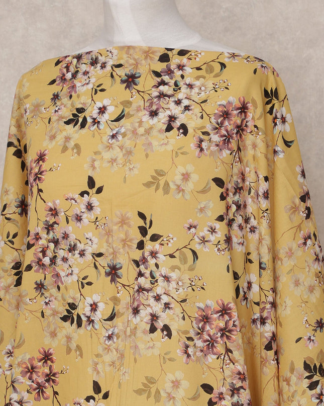 Mustard Floral Print Somali Dirac Cotton Voile Fabric, 3.5 Mtrs, Width 150 Cms, Made in India-D24593 Regal Fabrics