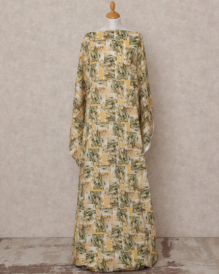 Beige Green Abstract Print Somali Dirac Cotton Voile Fabric, 3.5 Mtrs, Width 150 Cms, Made in India-D24594