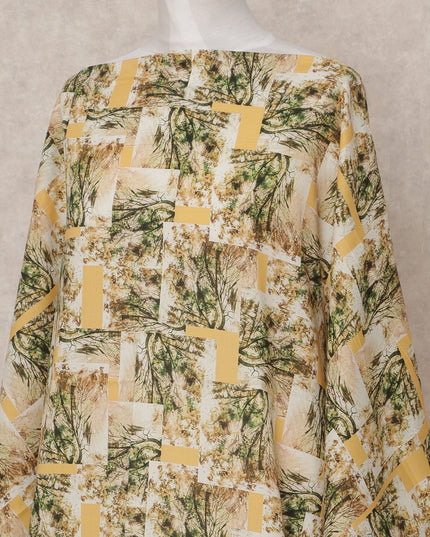 Beige Green Abstract Print Somali Dirac Cotton Voile Fabric, 3.5 Mtrs, Width 150 Cms, Made in India-D24594