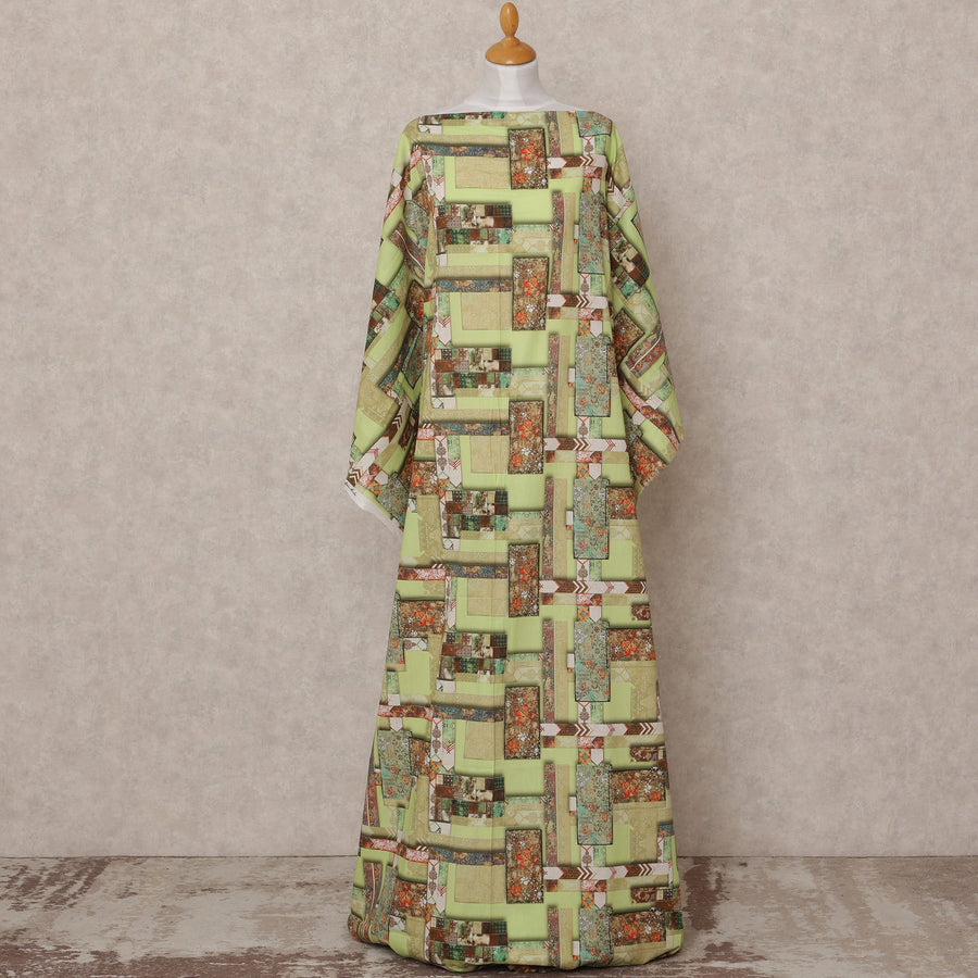 قماش ديراك صومالي قطني فوال، متعدد الألوان، بنقشة هندسية، أخضر فاتح، 3.5 متر، عرض 150 سم، صنع في الهند - D24595