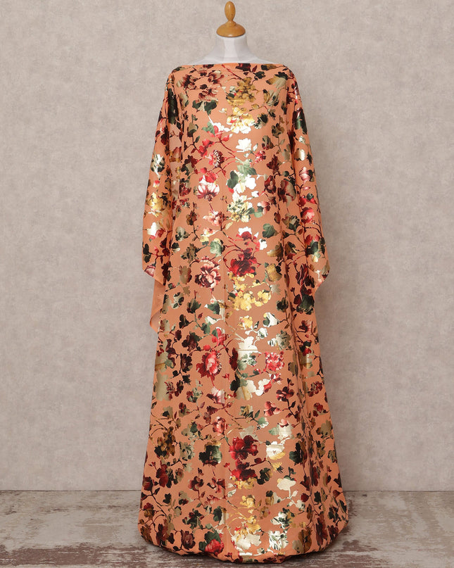 Peach Multi-Color Floral Metallic Somali Dirac Cotton Voile Fabric, 3.5 Mtrs, Width 150 Cms, Made in India-D24596 Regal Fabrics