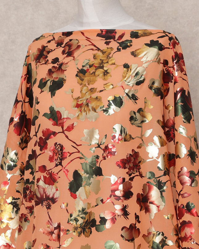 Peach Multi-Color Floral Metallic Somali Dirac Cotton Voile Fabric, 3.5 Mtrs, Width 150 Cms, Made in India-D24596 Regal Fabrics