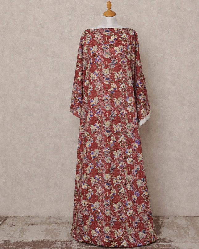 Maroon Multi-Color Floral Somali Dirac Cotton Voile Fabric, 3.5 Mtrs, Width 150 Cms, Made in India-D24597