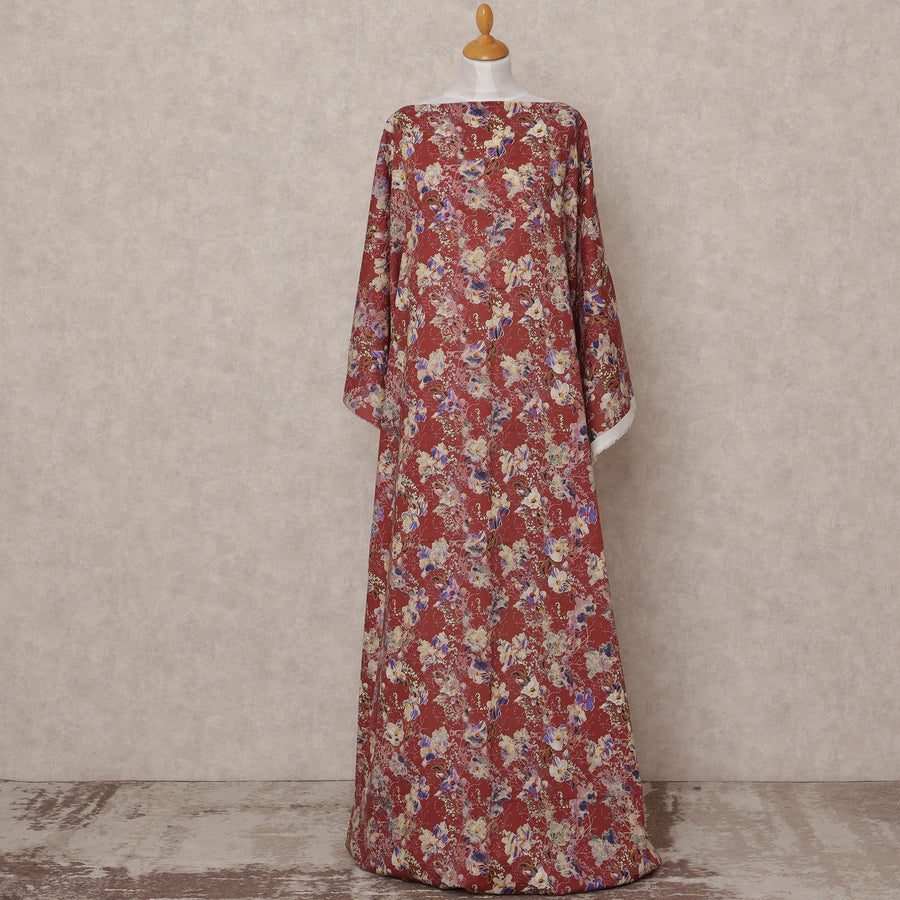 قماش ديراك صومالي قطني متعدد الألوان مزين بنقشة زهور بلون أحمر غامق، 3.5 متر، عرض 150 سم، صنع في الهند - D24597