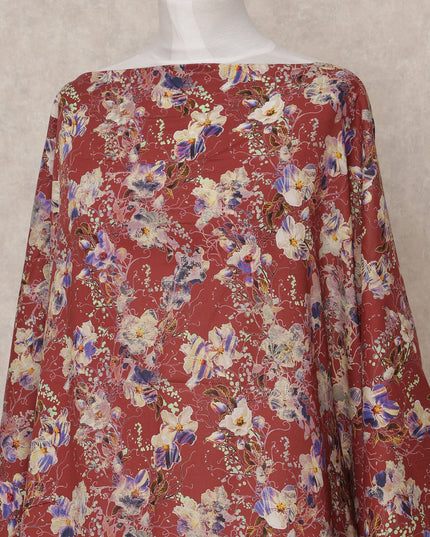 قماش ديراك صومالي قطني متعدد الألوان مزين بنقشة زهور بلون أحمر غامق، 3.5 متر، عرض 150 سم، صنع في الهند - D24597