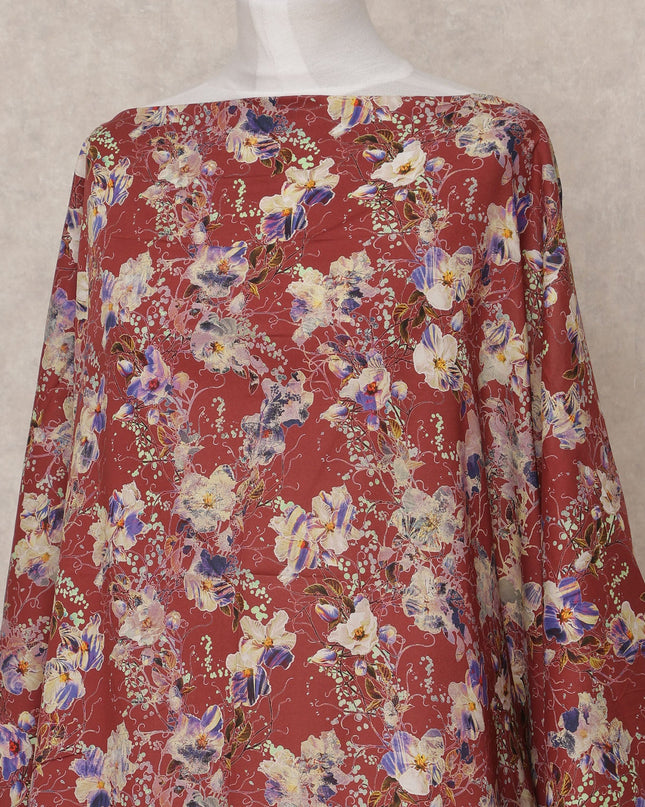 Maroon Multi-Color Floral Somali Dirac Cotton Voile Fabric, 3.5 Mtrs, Width 150 Cms, Made in India-D24597