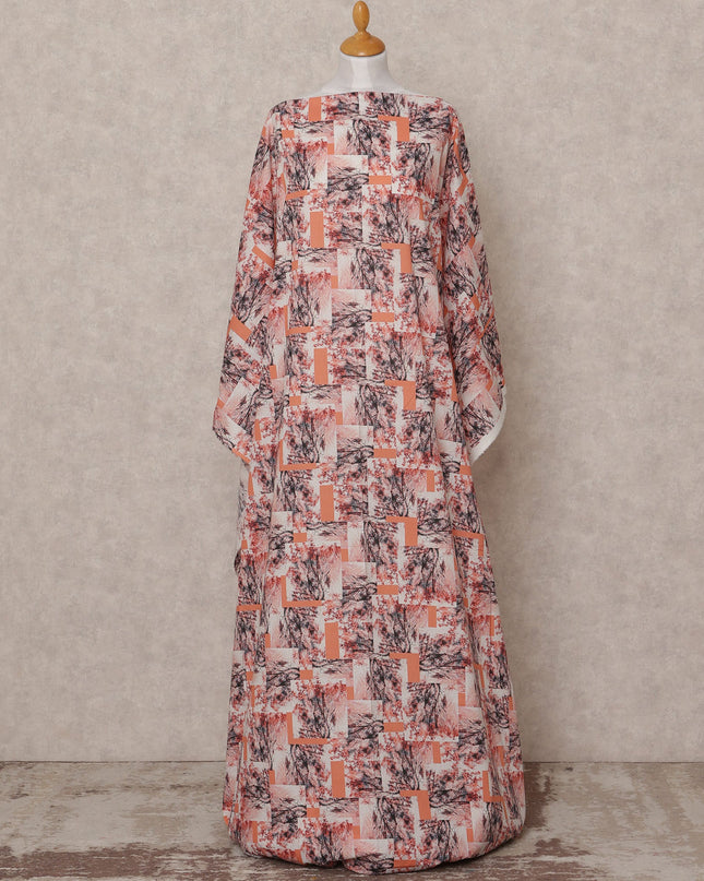 Peach Black Abstract Print Somali Dirac Cotton Voile Fabric, 3.5 Mtrs, Width 150 Cms, Made in India-D24598 Regal Fabrics
