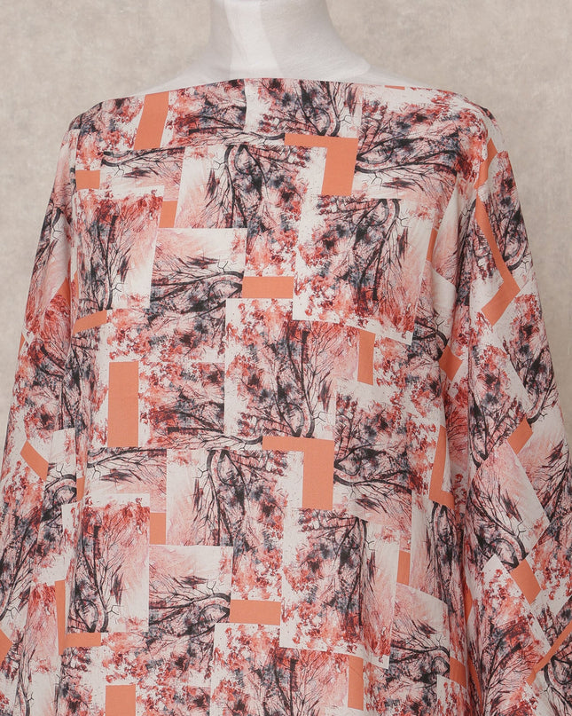 Peach Black Abstract Print Somali Dirac Cotton Voile Fabric, 3.5 Mtrs, Width 150 Cms, Made in India-D24598 Regal Fabrics