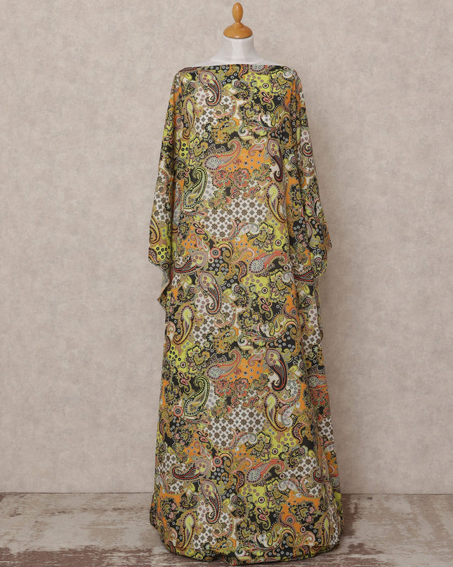 Yellow Orange Multi-Color Paisley Somali Dirac Cotton Voile Fabric, 3.5 Mtrs, Width 150 Cms, Made in India-D24600 Regal Fabrics