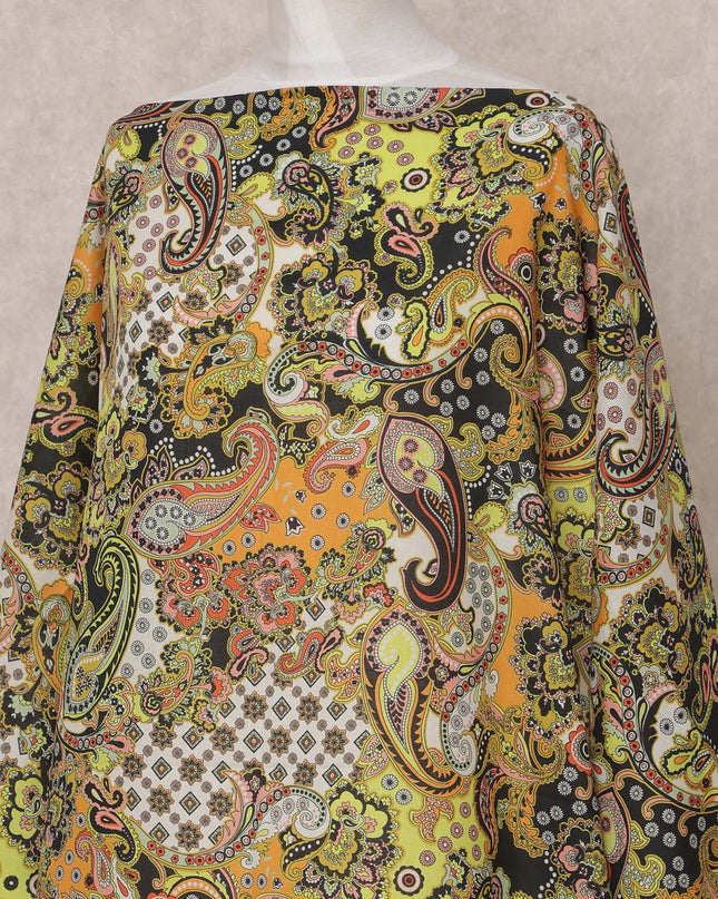 Yellow Orange Multi-Color Paisley Somali Dirac Cotton Voile Fabric, 3.5 Mtrs, Width 150 Cms, Made in India-D24600 Regal Fabrics