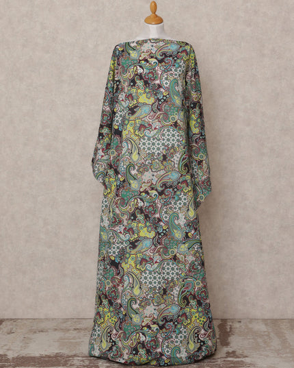 Black Green Multi-Color Paisley Somali Dirac Cotton Voile Fabric, 3.5 Mtrs, Width 150 Cms, Made in India-D24601