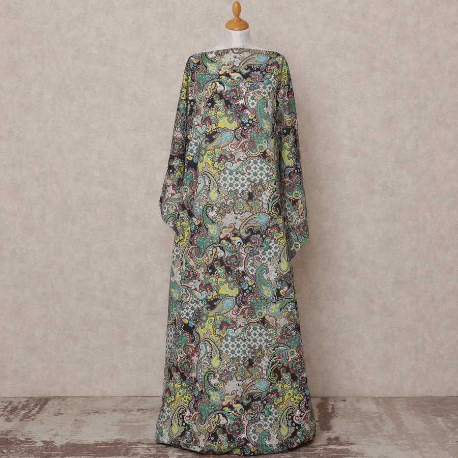 Black Green Multi-Color Paisley Somali Dirac Cotton Voile Fabric, 3.5 Mtrs, Width 150 Cms, Made in India-D24601