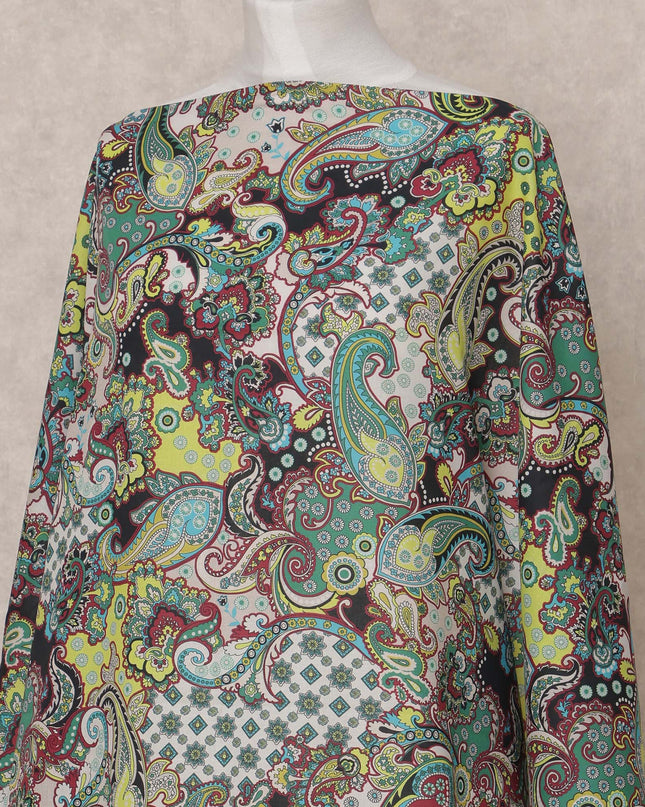 Black Green Multi-Color Paisley Somali Dirac Cotton Voile Fabric, 3.5 Mtrs, Width 150 Cms, Made in India-D24601