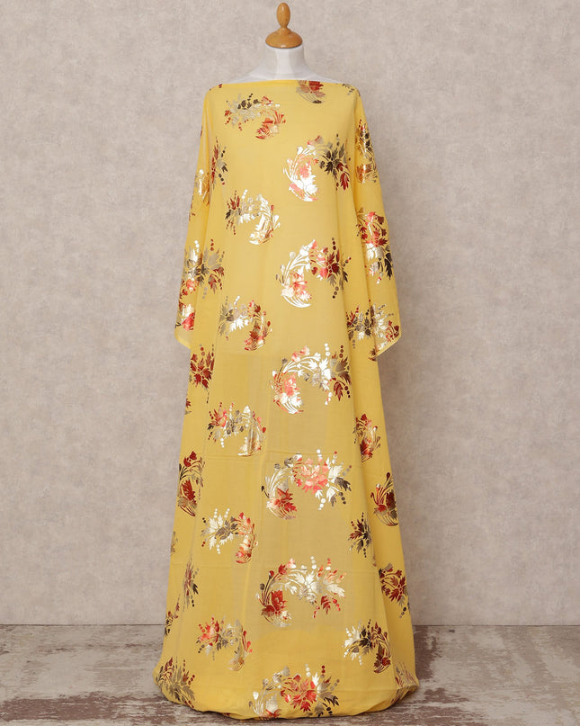 Yellow Floral Metallic Somali Dirac Cotton Voile Fabric, 3.5 Mtrs, Width 150 Cms, Made in India-D24603 Regal Fabrics