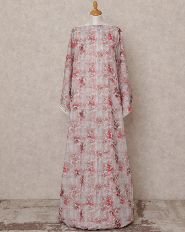 Grey Pink Floral Somali Dirac Cotton Voile Fabric, 3.5 Mtrs, Width 150 Cms, Made in India-D24604