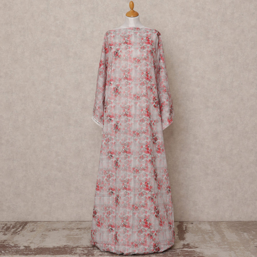 قماش ديراك صومالي من القطن الفوال الرمادي الوردي المزهر، 3.5 متر، العرض 150 سم، صنع في الهند - D24604