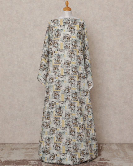 قماش ديراك صومالي قطني فوال، طباعة تجريدية باللون الأبيض والأصفر، 3.5 متر، عرض 150 سم، صنع في الهند - D24605