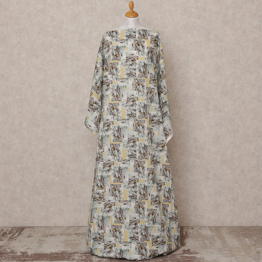 قماش ديراك صومالي قطني فوال، طباعة تجريدية باللون الأبيض والأصفر، 3.5 متر، عرض 150 سم، صنع في الهند - D24605