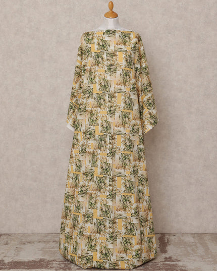 قماش ديراك صومالي من القطن الفوال بطبعة تجريدية باللونين الأصفر والأخضر، 3.5 متر، عرض 150 سم، صنع في الهند - D24606